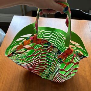 Frances Valentine Vibrant Green Floral Beach Bag